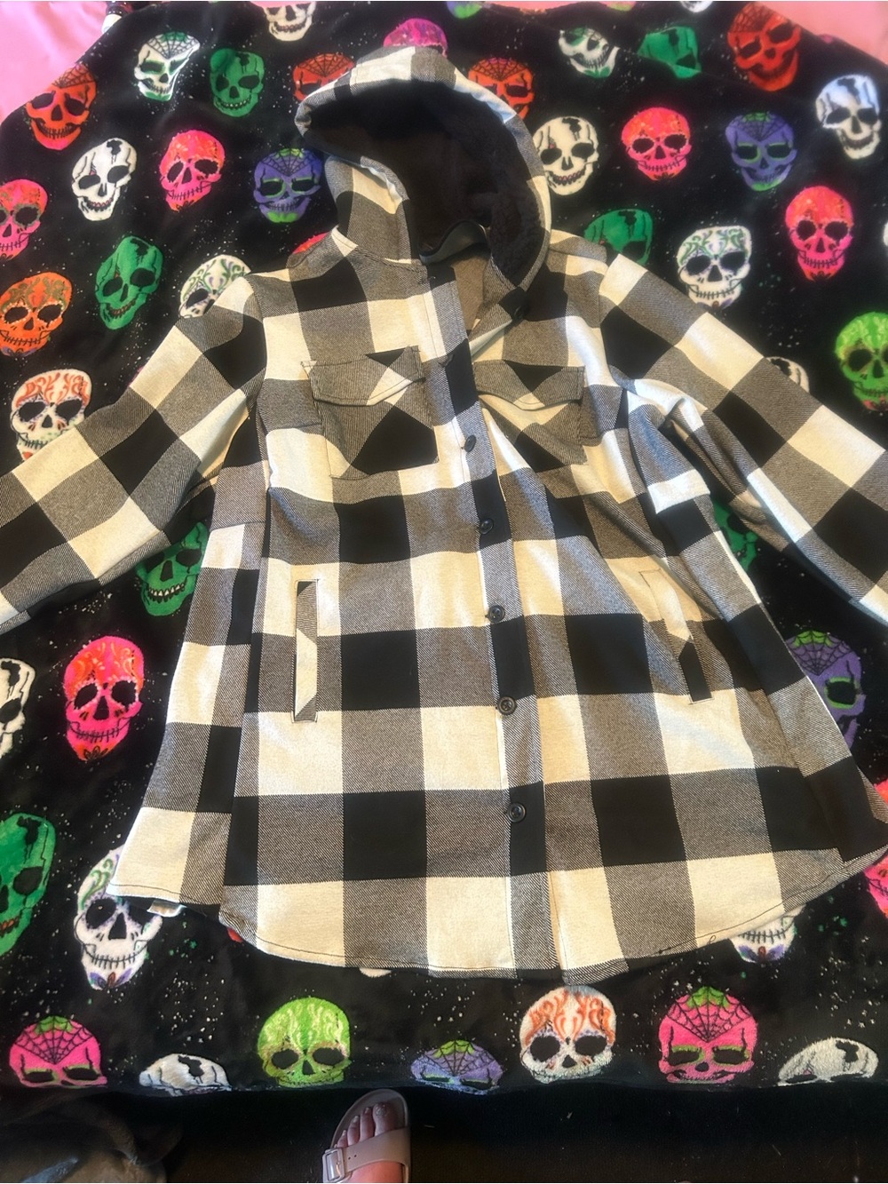 Torrid plaid knit fur hood shacket size 1